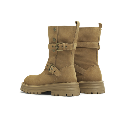 天美意2025冬新款复古厚底英伦风西部靴堆堆靴女骑士靴KXZ09DS5