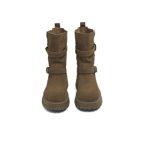 天美意2025冬新款复古厚底英伦风西部靴堆堆靴女骑士靴KXZ09DS5