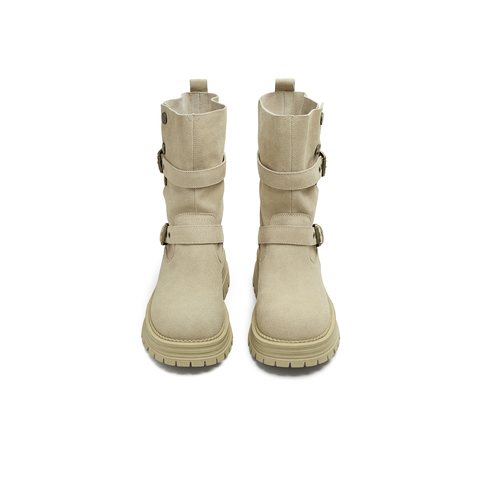 天美意2025冬新款复古厚底英伦风西部靴堆堆靴女骑士靴KXZ09DS5