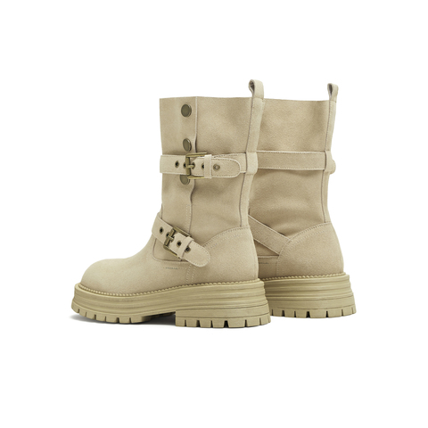 天美意2025冬新款复古厚底英伦风西部靴堆堆靴女骑士靴KXZ09DS5