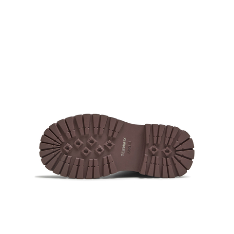 天美意2025冬新款西部靴蝴蝶结堆堆靴厚底复古女骑士靴KXZ10DS5