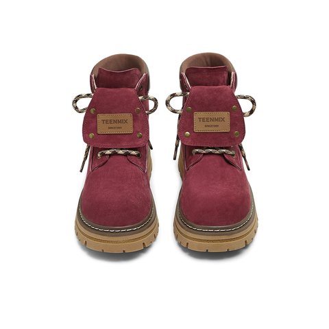 天美意2025冬新款户外工装厚底百搭马丁靴英伦女大黄靴KDX12DD5