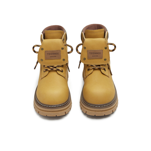 天美意2025冬新款户外工装厚底百搭马丁靴英伦女大黄靴KDX12DD5